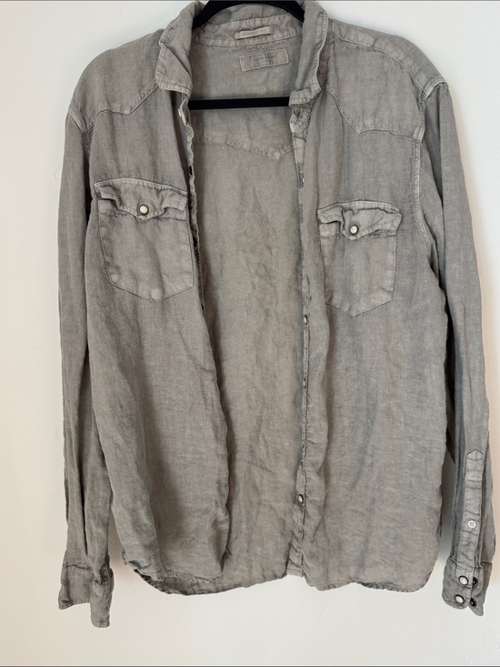 Lucky Brand Other - Lucky Brand Men’s Classic Fit 100% Linen Pearl Snap Button Down Shirt Gray L